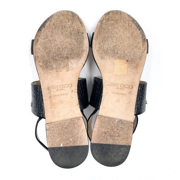 Jimmy Choo Seia Slingback‎ Sandals Black Strappy Flat Croc Leather Sz 37 / 7 - Picture 9 of 11